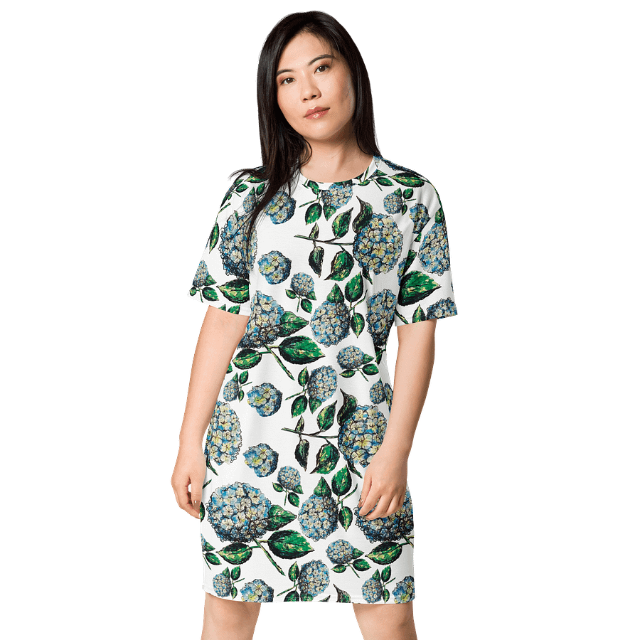 Blue Hydrangea Blooms | Elegant Summer Design | T-Shirt Dress | by Monique Faella Designs™ product image (1)