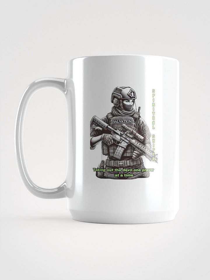 Spiritual Sniper Christian 15 oz White Coffee Mug Taking Out the Devil One Prayer at a Time Faith Based Drinkware product image (1)