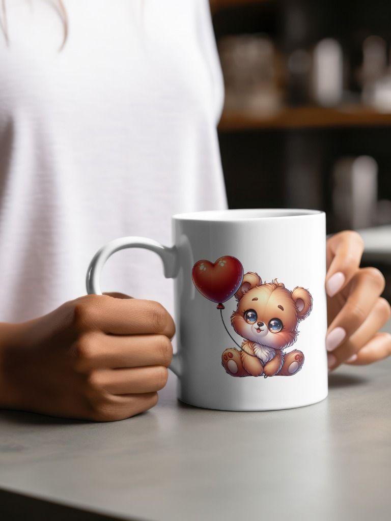 Cute Baby Brown Bear with Heart Balloon PNG Clipart product image (1)
