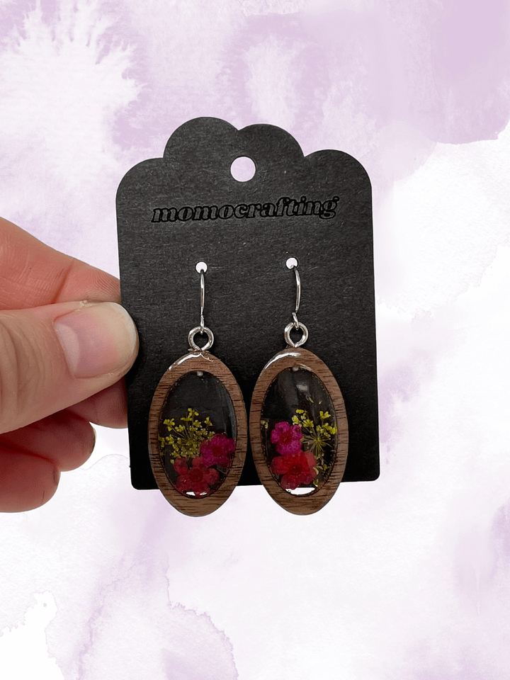Pink, Red, and Yellow Flower and Wood Window Earrings product image (1)