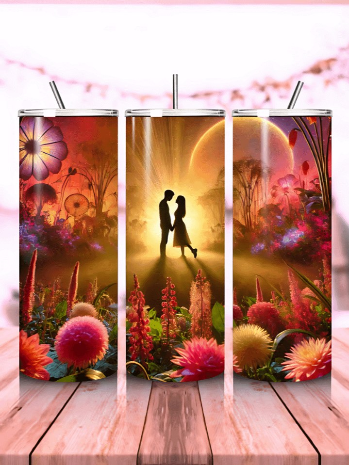 Romantic Couple Tumbler Wrap – Valentine’s Day 20oz Skinny PNG Design – Love Sublimation Art – 300 DPI Instant Download product image (1)