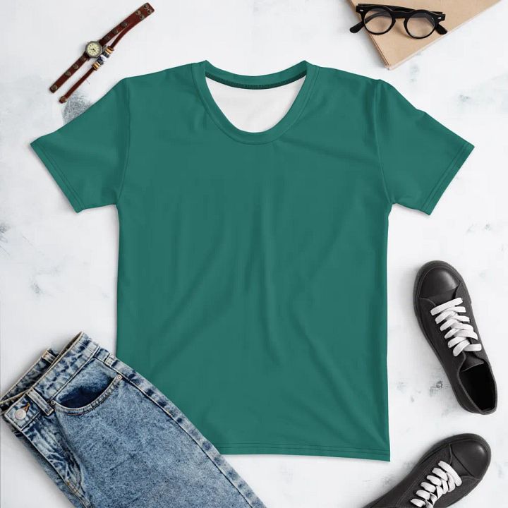 Plain Medium Teal Green True Summer Women's Crewneck Polyester Heavyweight Premium T-Shirt by Treasure Pie product image (1)