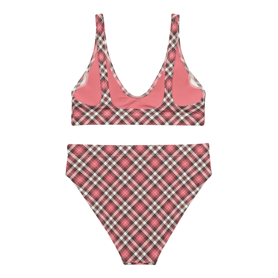 Coral Pink, Black, and White Plaid Bikini product image (4)