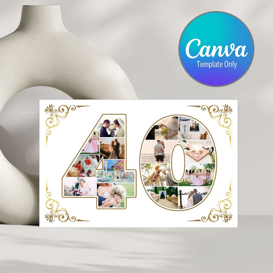 Forty Year Celebration Card Photo Collage Canva Template product image (1)