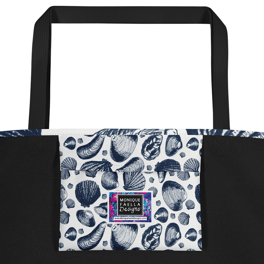 New England Tidal Treasures | Dark Blue Shell Illustrations on Crisp White | Tote Bag by Monique Faella Designs™ product image (2)