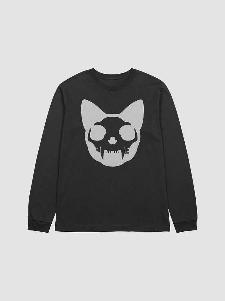 Cat Skull Long Sleeve Shirt (White on Black) product image (1)
