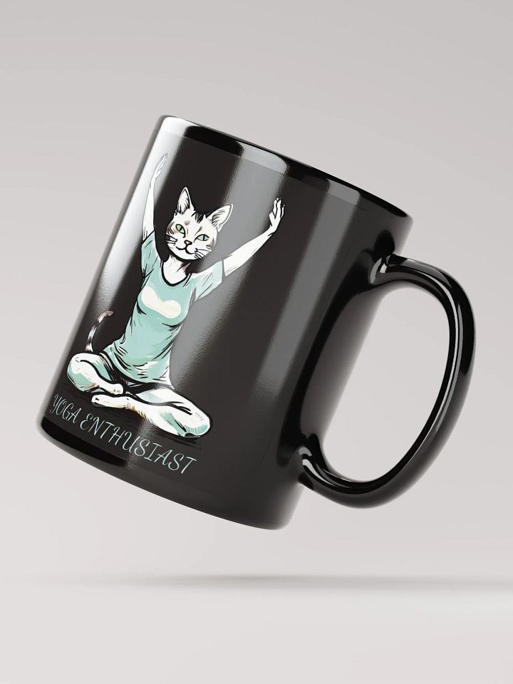 Funny Yoga Cat Black Glossy Mug for Yoga Enthusiasts - Cute Yoga Pose Cat Mug - Perfect Gift for Cat Lovers and Yoga Fans product image (2)