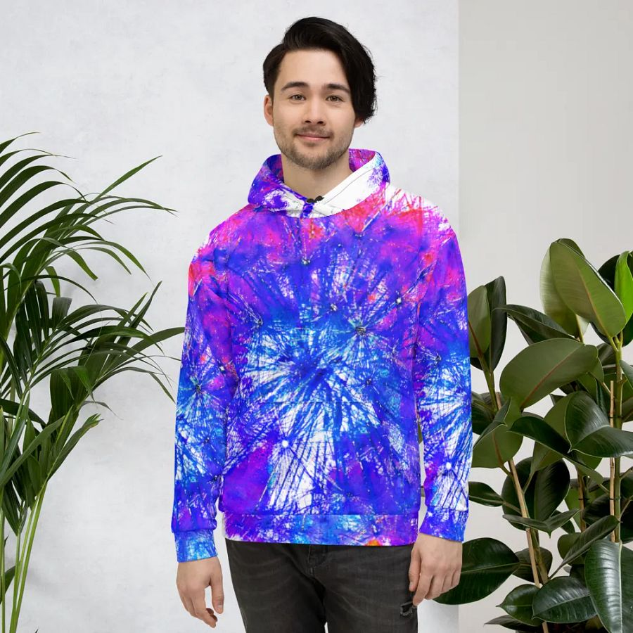 Abstract Bright Neon Dandelion Seeds Unisex Pull Over Hoodie product image (4)