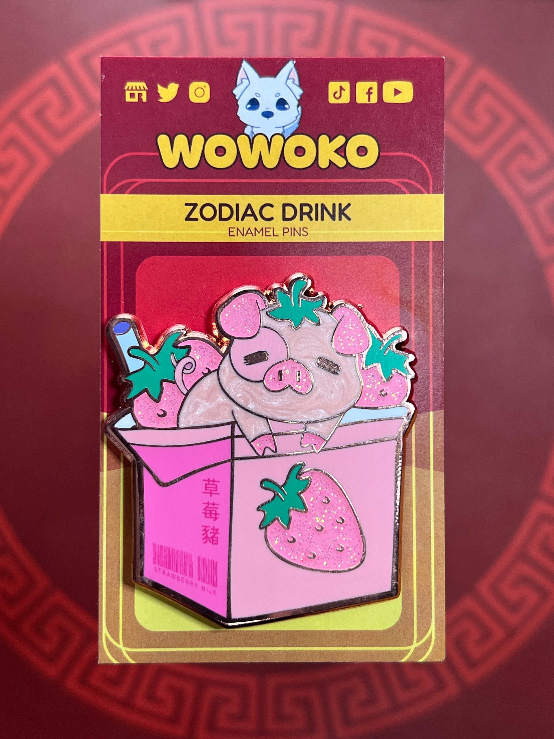 Enamel Pin - Zodiac Drinks - Strawberry Milk Pig product image (1)