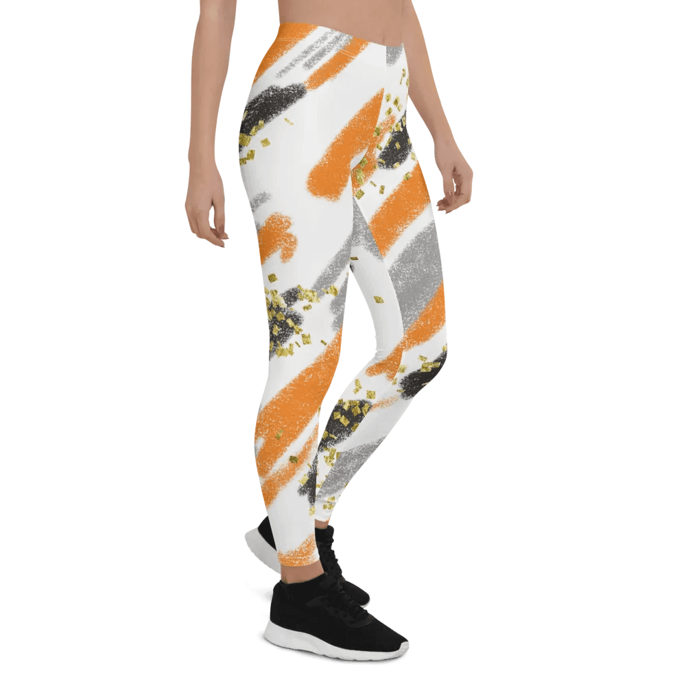Black Orange abstract vintage print leggings product image (7)