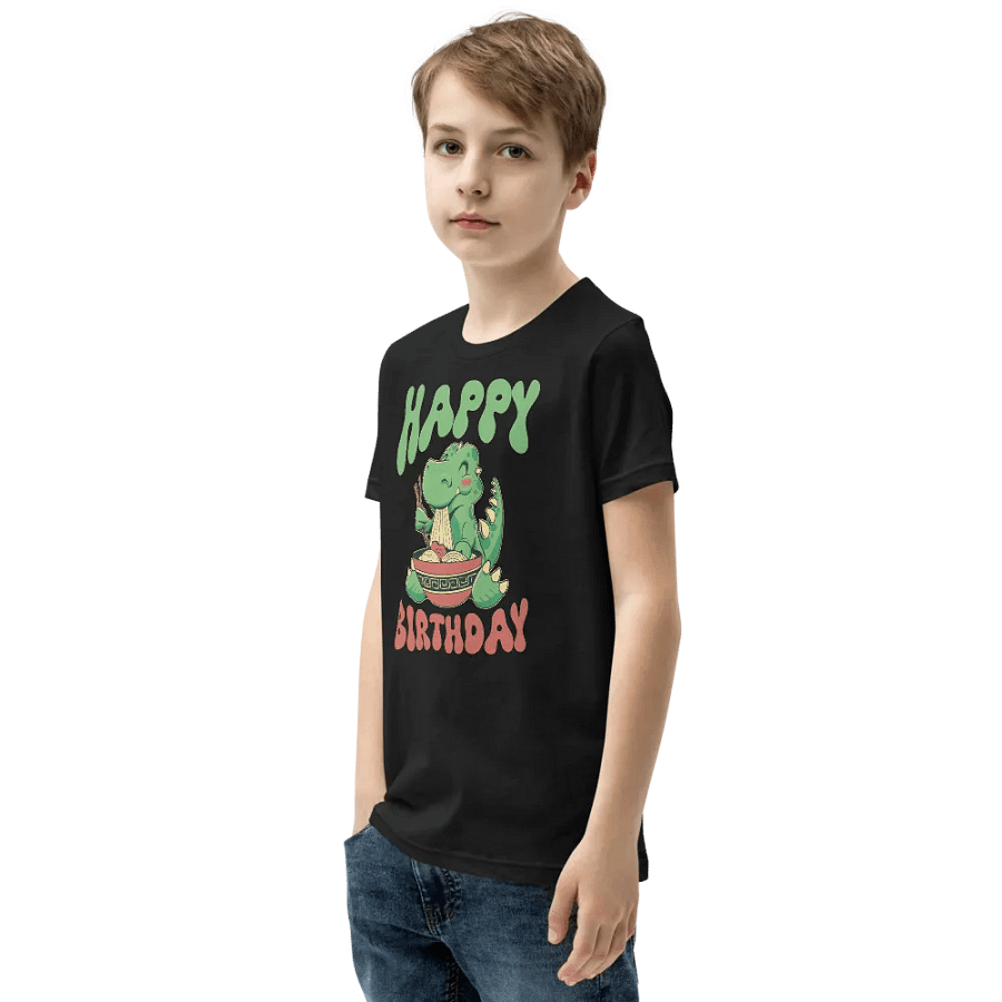 Happy Birthday (Dinosaur Eating Noodles) T-Shirt For Kids product image (3)