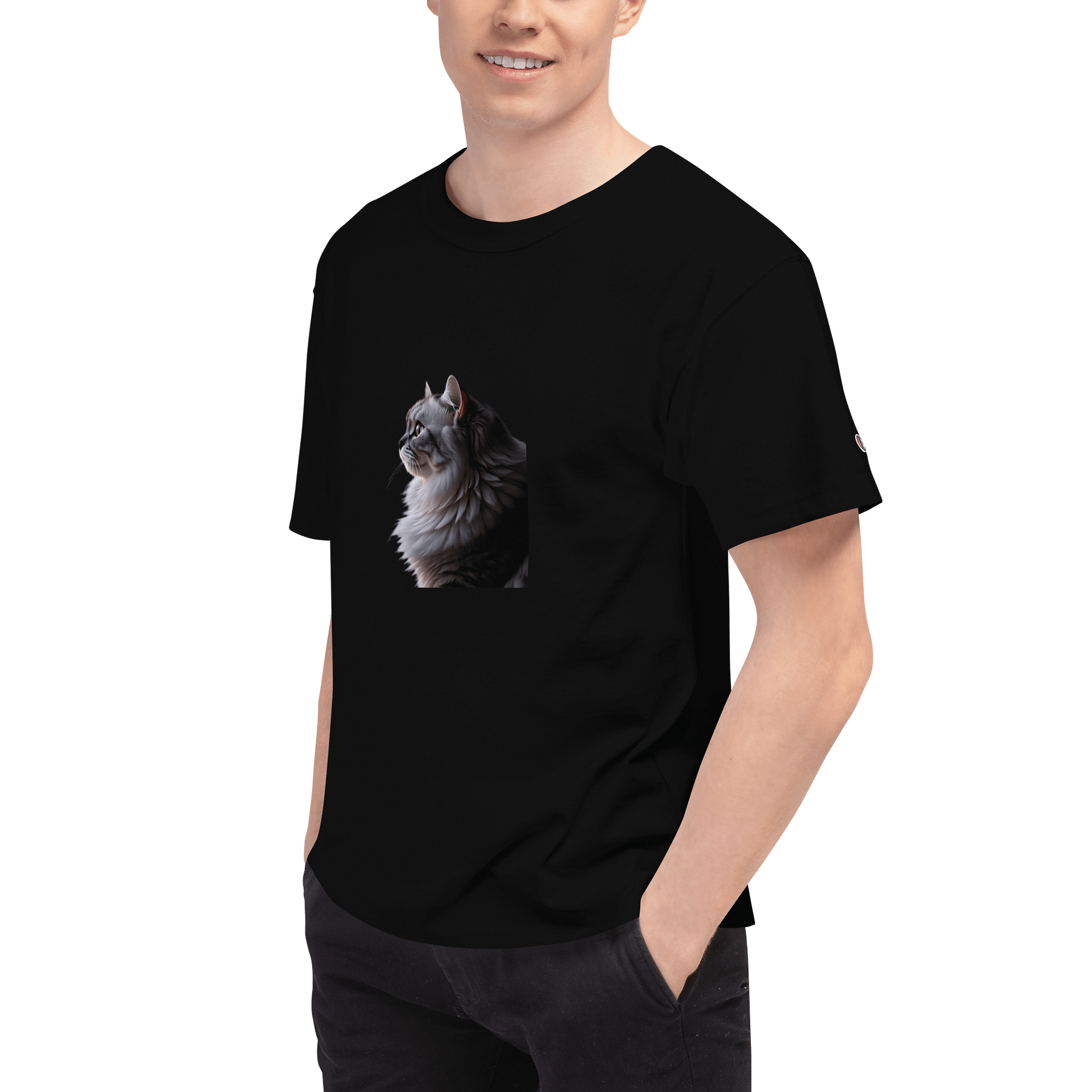 Fluffy Cat Gray Champion T-Shirt product image (3)