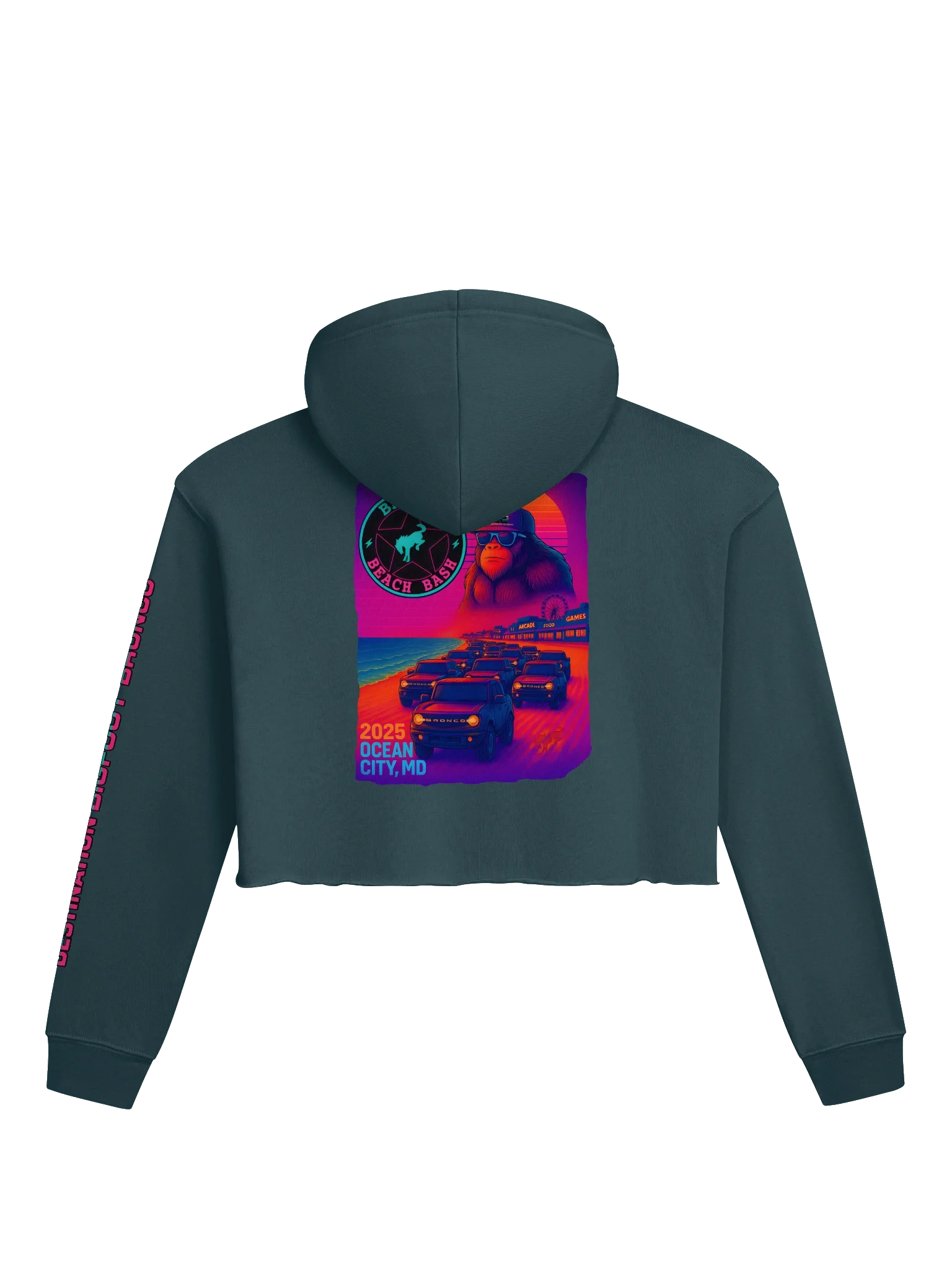 2025 Bronco Beach Bash Ocean City / Destination Bigfoot Bronco Collab | Bella+Canvas Fleece Women's Crop Hoodie (Multiple Colors Available) product image (3)