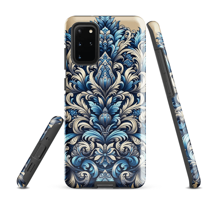 Tough Phone Case for Samsung® - Rococo Damask Floral Design in Blues and Gray product image (2)
