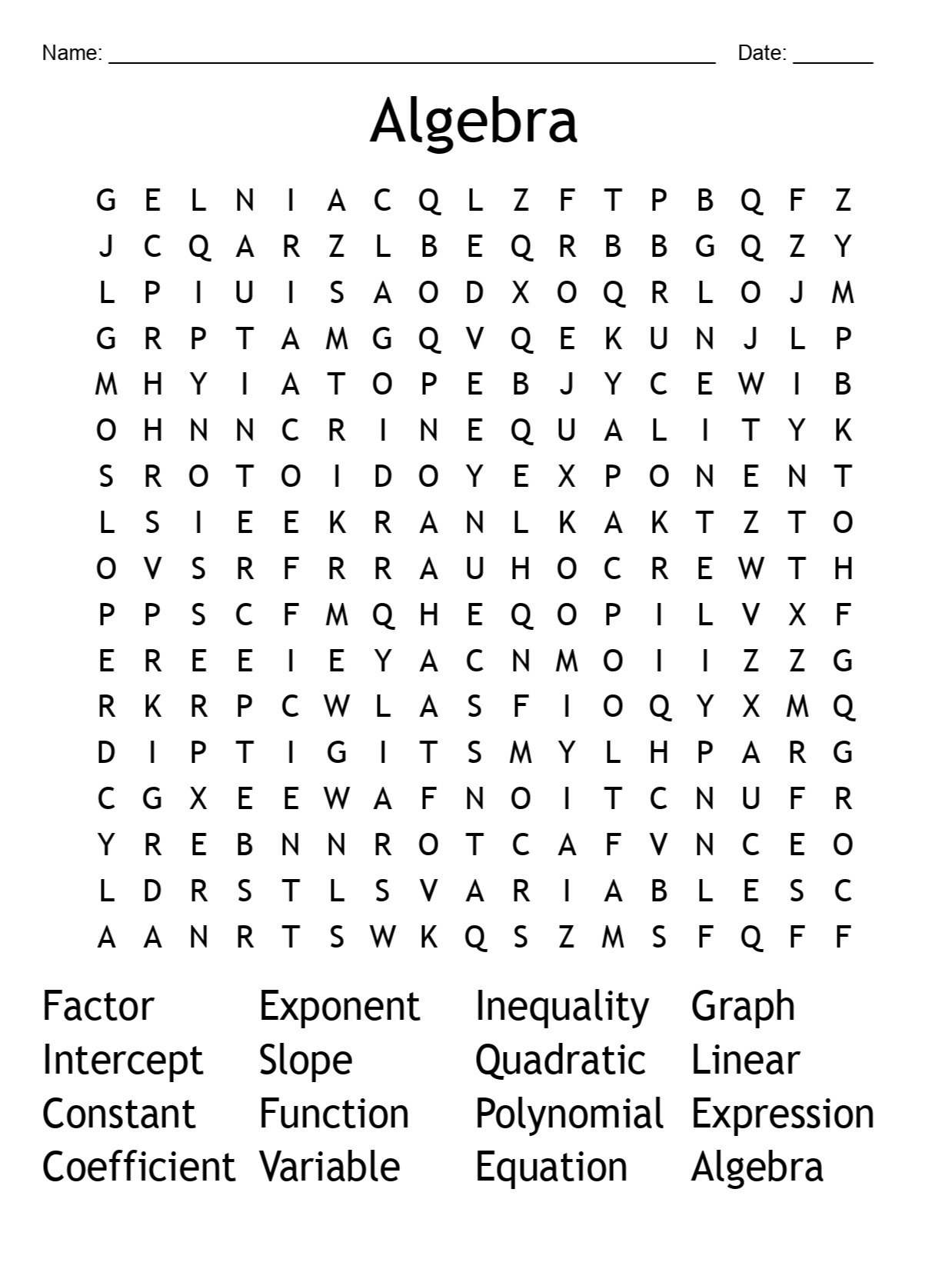 Printable Algebra Word Search – 16 Key Terms! product image (1)