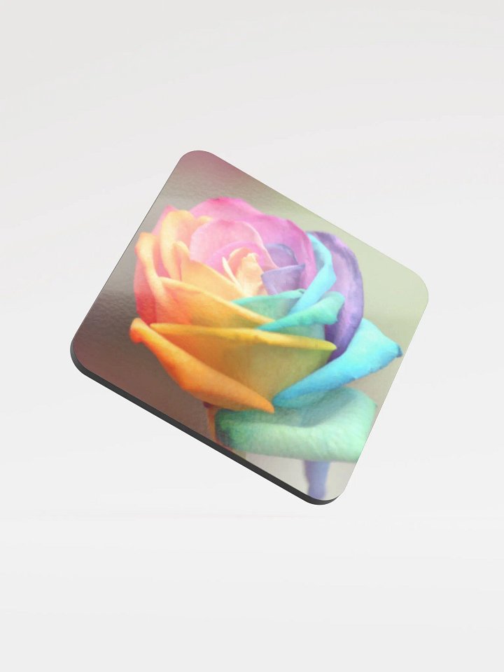Rainbow Rose Glossed Cork Coaster product image (1)
