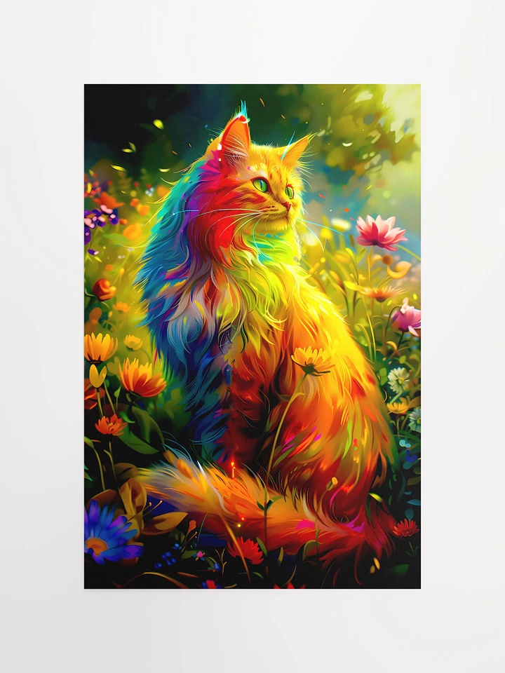 Enchanted Garden: Radiant Cat Amidst Floral Splendor Art Print Matte Poster product image (2)