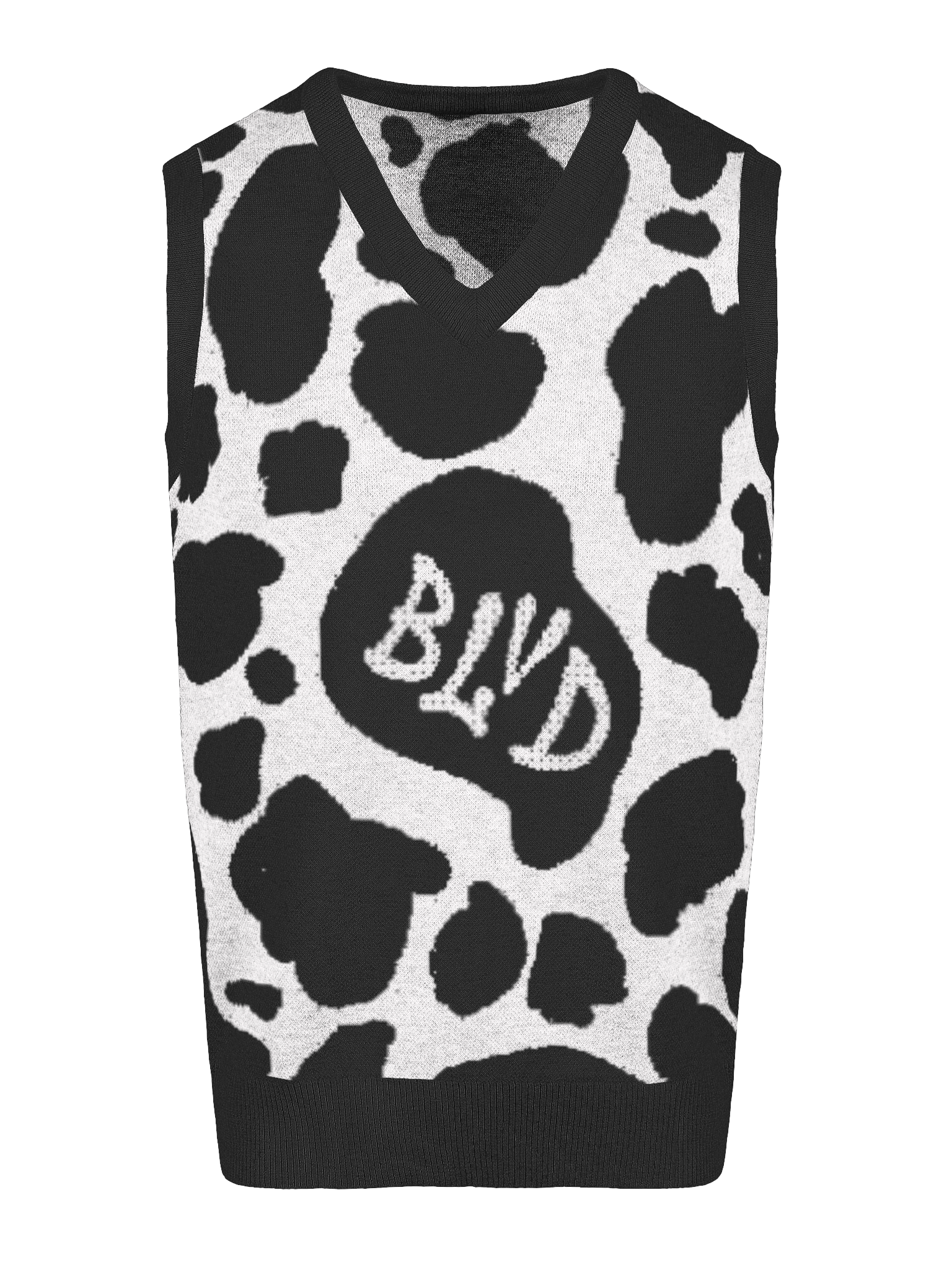BLVD Cow Print Sweater Vest Black product image (14)
