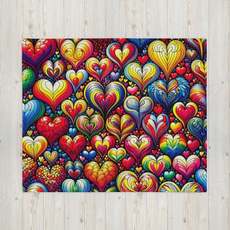 Vibrant Technicolor Hearts Throw Blanket product image (7)