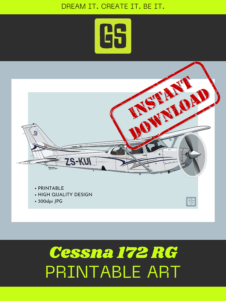 Cessna 172 RG ZS-KUI Printable Aviation Wall Art Landscape Blue and White Background product image (3)