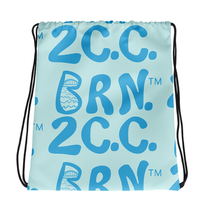 BRN.2C.C.™ | Repeat Logo Pattern | Drawstring Bag | Beach-to-Gym Grab & Go | Coastal Vibe Sackpack Essential | Deep Sky Blue Logo on Light Blue product image (1)