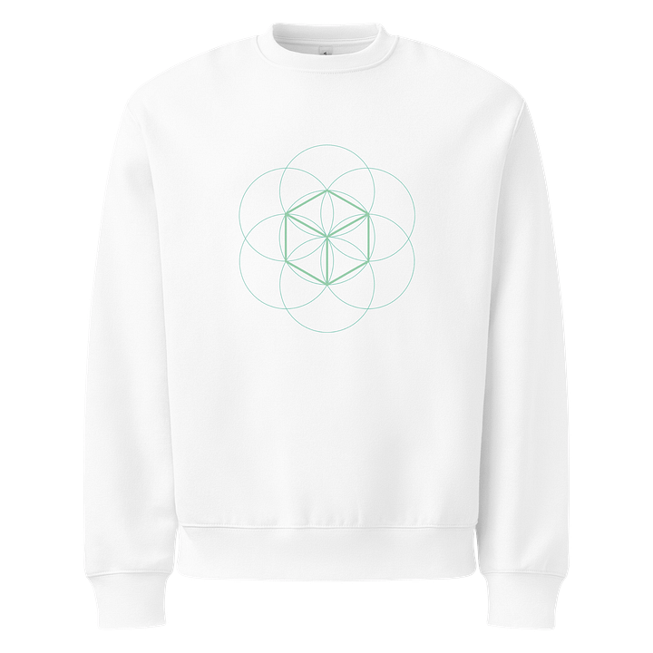 White Sweater – Green Hexahedron (Centered Front & Upper Back Print) product image (1)