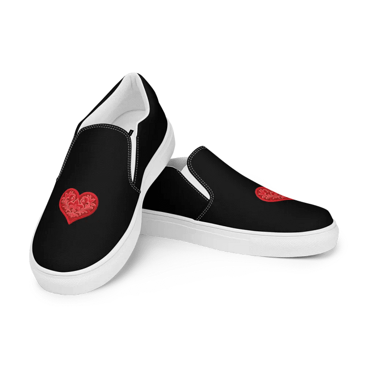 Red Heart Black Canvas Women's Slip-On Shoes product image (1)