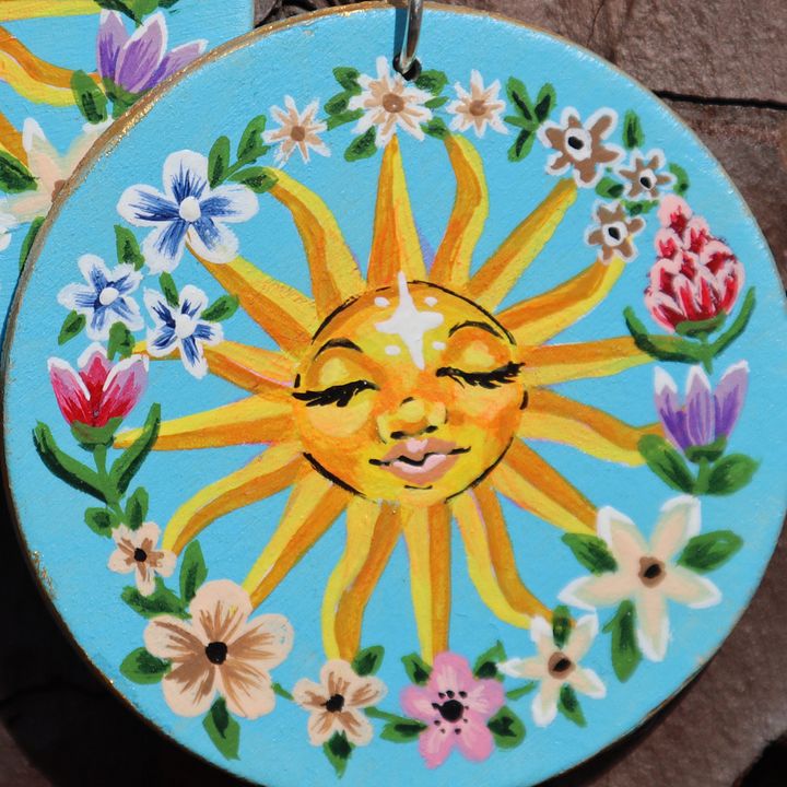 Hand-Painted Sun Earrings - Wearable Art product image (2)
