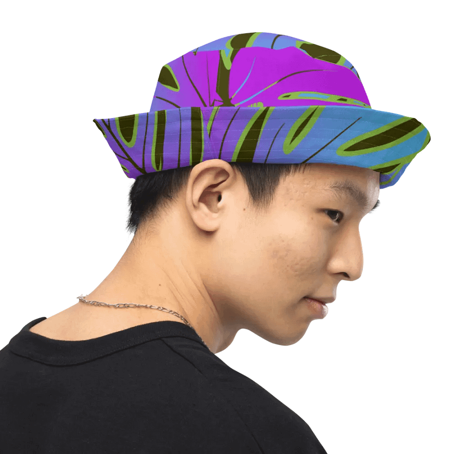 Dark Mode Neon Monstera Madness Reversible Bucket Hat product image (6)