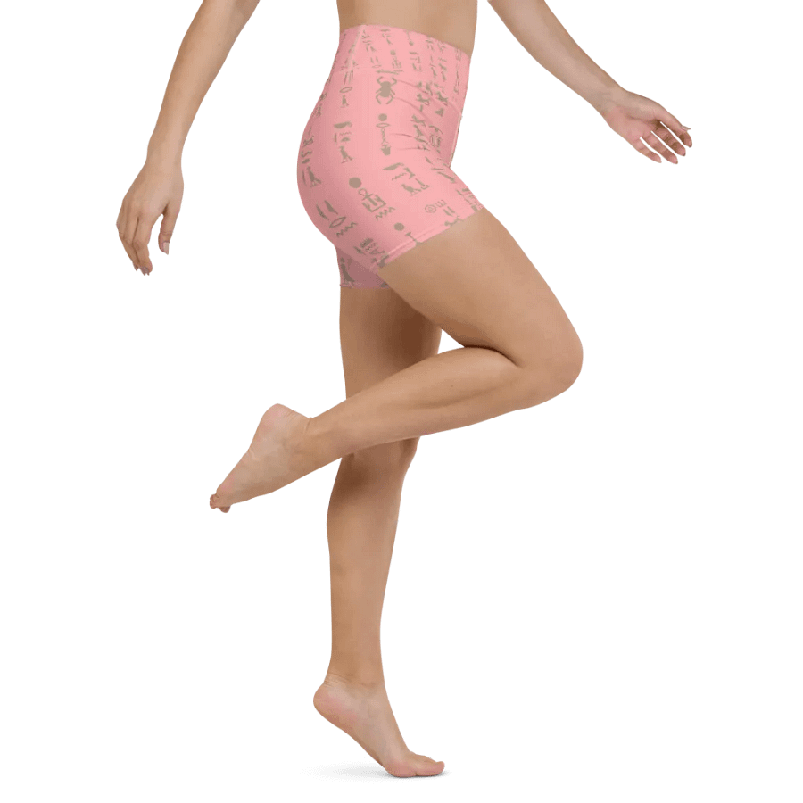 Isis Pink Hieroglyphs Detail All-Over Yoga Shorts product image (6)