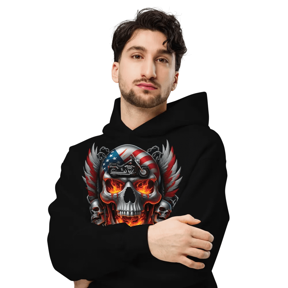 Flaming Skull American Flag Hoodie #29 product image (6)