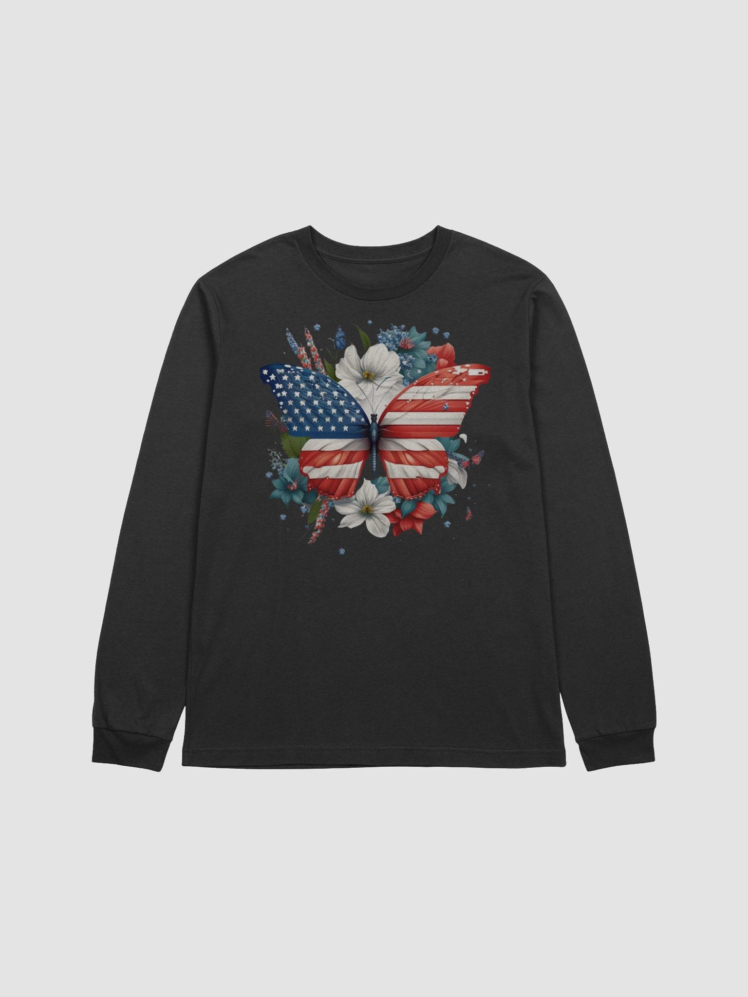 American Flag Butterfly Floral Graphic Long Sleeve T-Shirt product image (1)