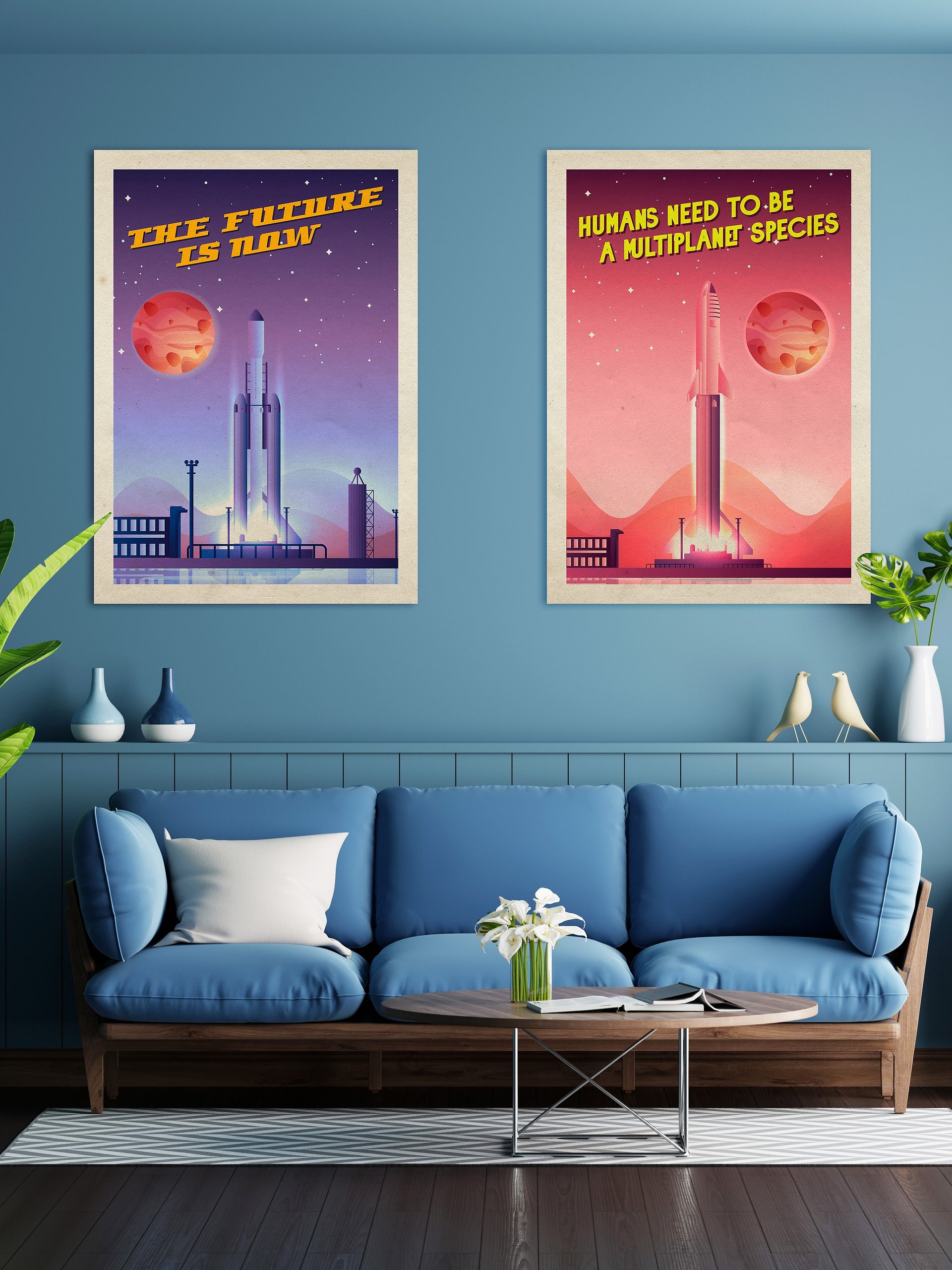 The Future is Now, SpaceX Falcon Heavy — Vintage space poster, retro space art, propaganda poster, retrofuturism art, retro sci-fi print product image (2)