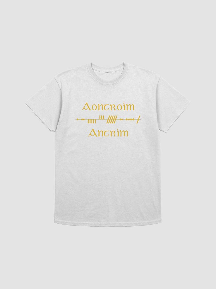 Antrim/Aontroim Scholastic style Ogham, White Printed T-shirt product image (1)