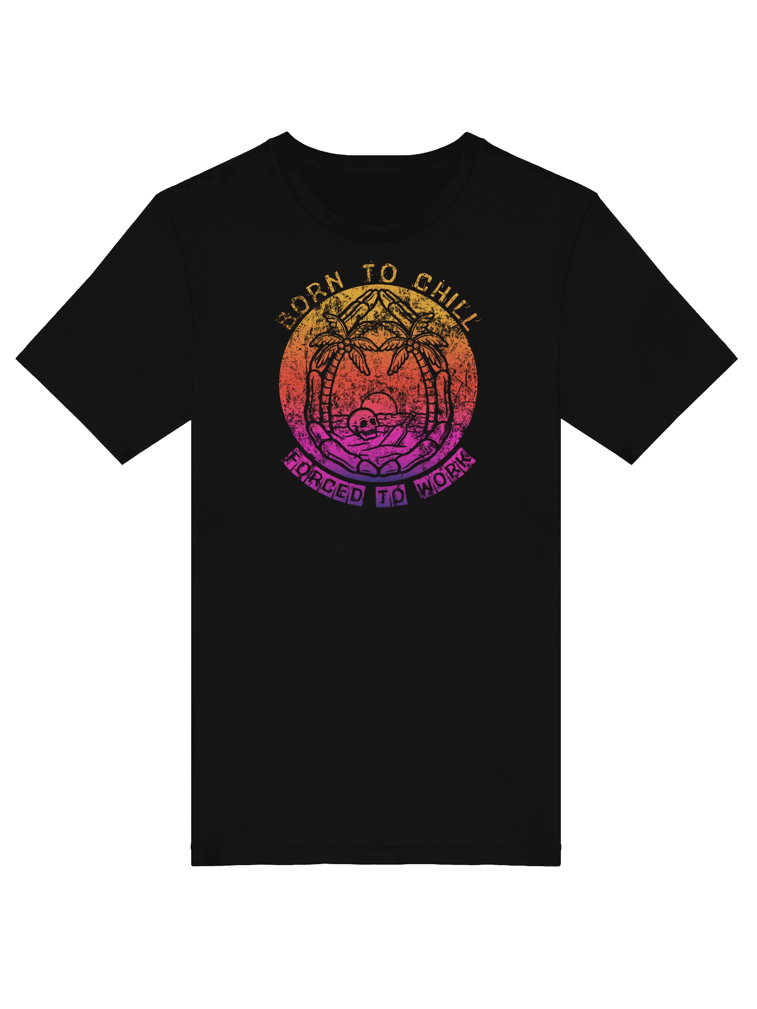 Born To Chill Forced To Work T-Shirt | Funny Work-Life Balance Tee | Retro Sunset Skull Graphic product image (5)