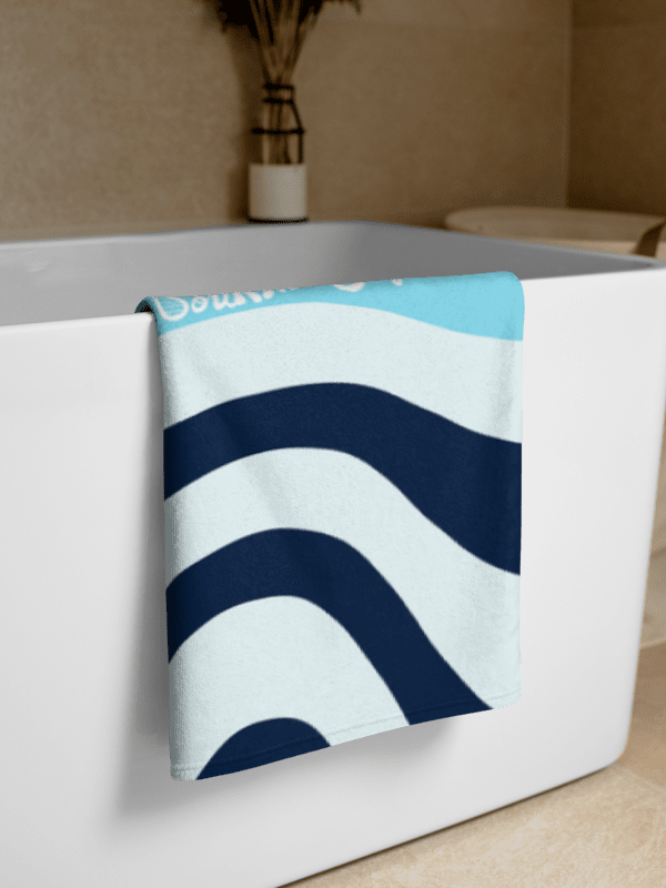 BOURNE to Cape Cod™ | Coastal Classic Beach Towel | All-Over Horizontal Logo Print | Vibrant Colors for Salty Souls | White Logo on Mod Coastal Print product image (2)