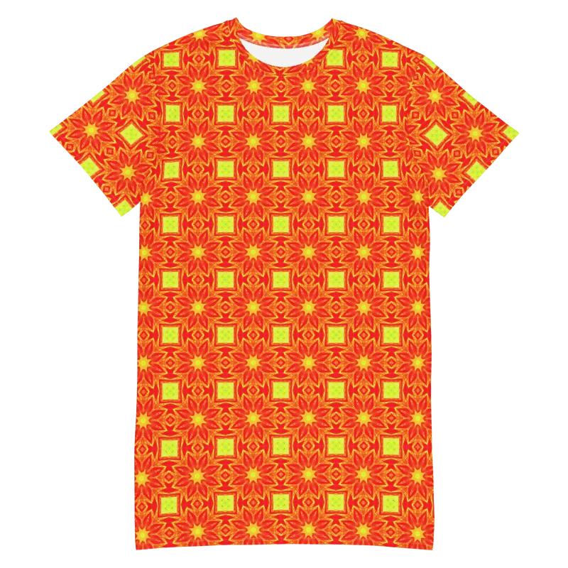 Abstract Repeating Orange Flower T Shirt Dress product image (10)