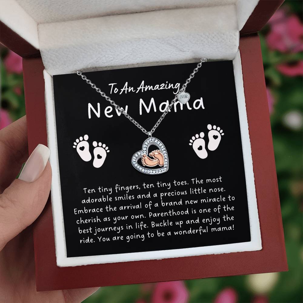 Ten Tiny Fingers, Ten Tiny Toes Baby Feet Heart Necklace For New Mama product image (1)