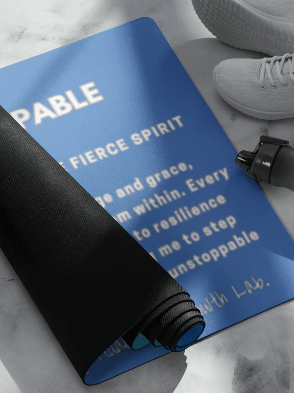 "Unstoppable Grace" Lioness Yoga Mat – A Tribute to Fierce Feminine Power. Blue product image (4)