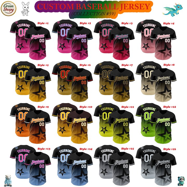 Authentic Baseball Jersey, Custom Baseball Jersey, Personalized Sport Jersey, Colorful, 3D Gradient Style Twinkle Star product image (181)