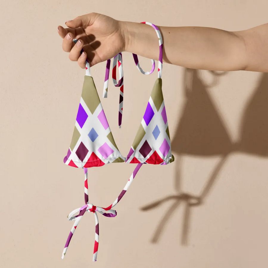 Colorful Square Pattern Design String Bikini Top - v3 product image (5)