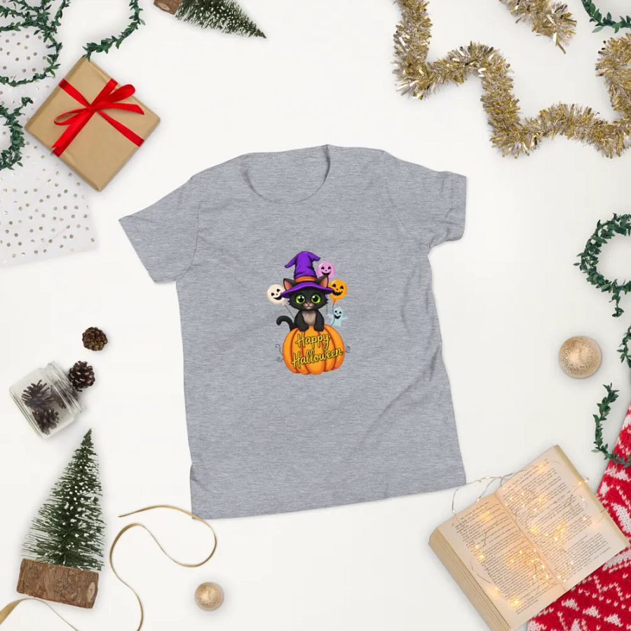 Witchy Sitting Pumpkin Cat Youth T-shirt product image (6)