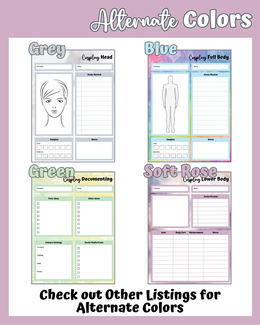 Soft Rose Cosplay Planner Printable product image (5)