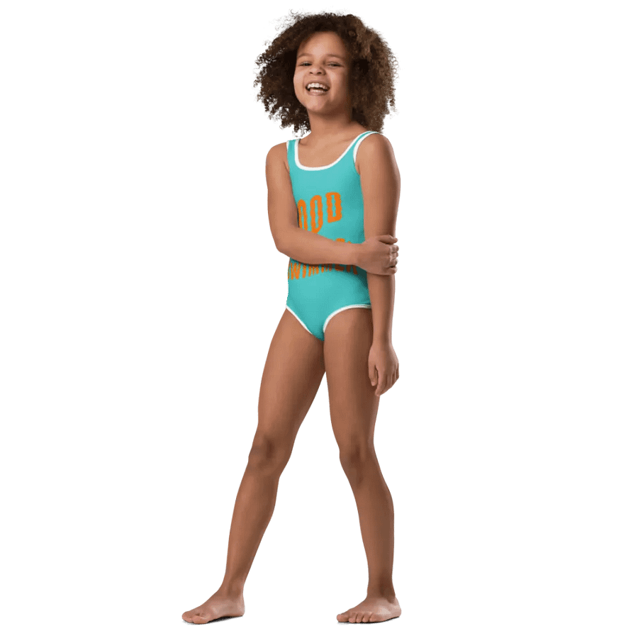 Good Swimmer Orange on Turquoise Kids Swimsuit product image (3)