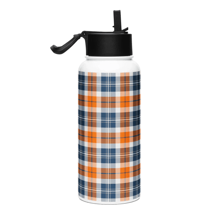 Orange and Blue Sporty Plaid Water Bottle product image (1)