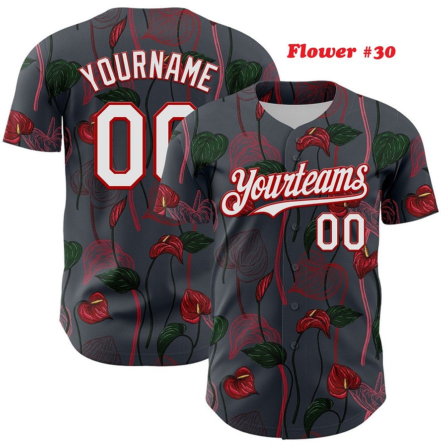 Authentic Baseball Jersey, Custom Baseball Jersey, Personalized Sport Jersey, Hawaiian Colorful, Multi Beautiful Flowers, Number product image (190)