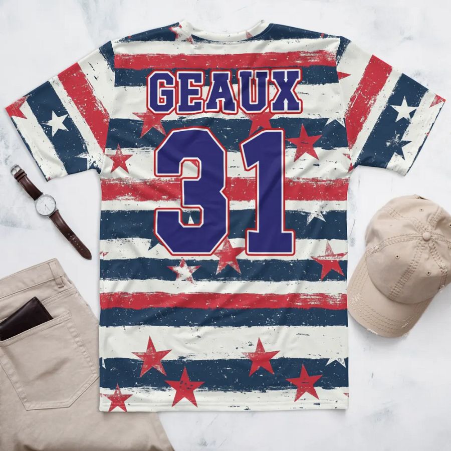 Geaux 31 (On Back) - Vintage Stars & Stripes Pattern Tee product image (6)