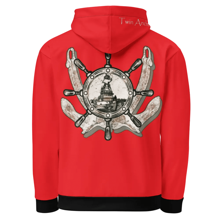 Red Twin anchor ship wheel & Tug CE Hoodie product image (4)