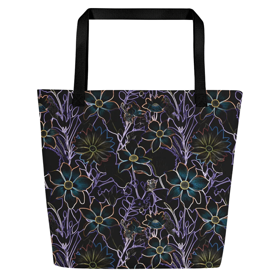 Trippy Floral Dark /All-Over Print Large Tote Bag w/ Pocket by Sublicolor product image (2)