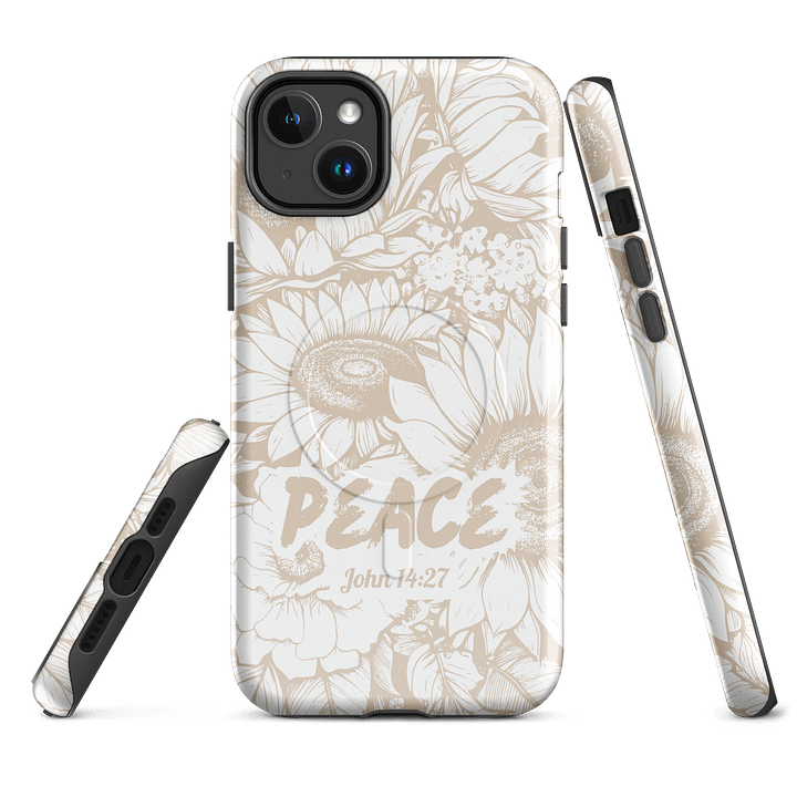 Peace I Leave with You John 14:27, Inspirational Gift, Tough iPhone Magnetic Case Scripture, Sunflower Bible Verse, MagSafe® iPhone® Tough Case, iPhone 14, iPhone 15, iPhone 16, Pro, Pro Max, Plus. product image (1)